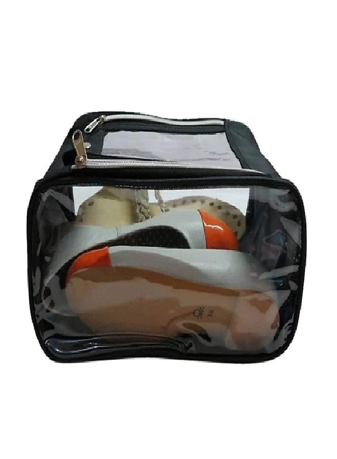 LUCES Fabric Shoe Cover Portable Travelling Half Transparent Storage Bag Footwear Wardrobe Dust-Proof Organizer Pouch Pack of 4 Black - Image 2